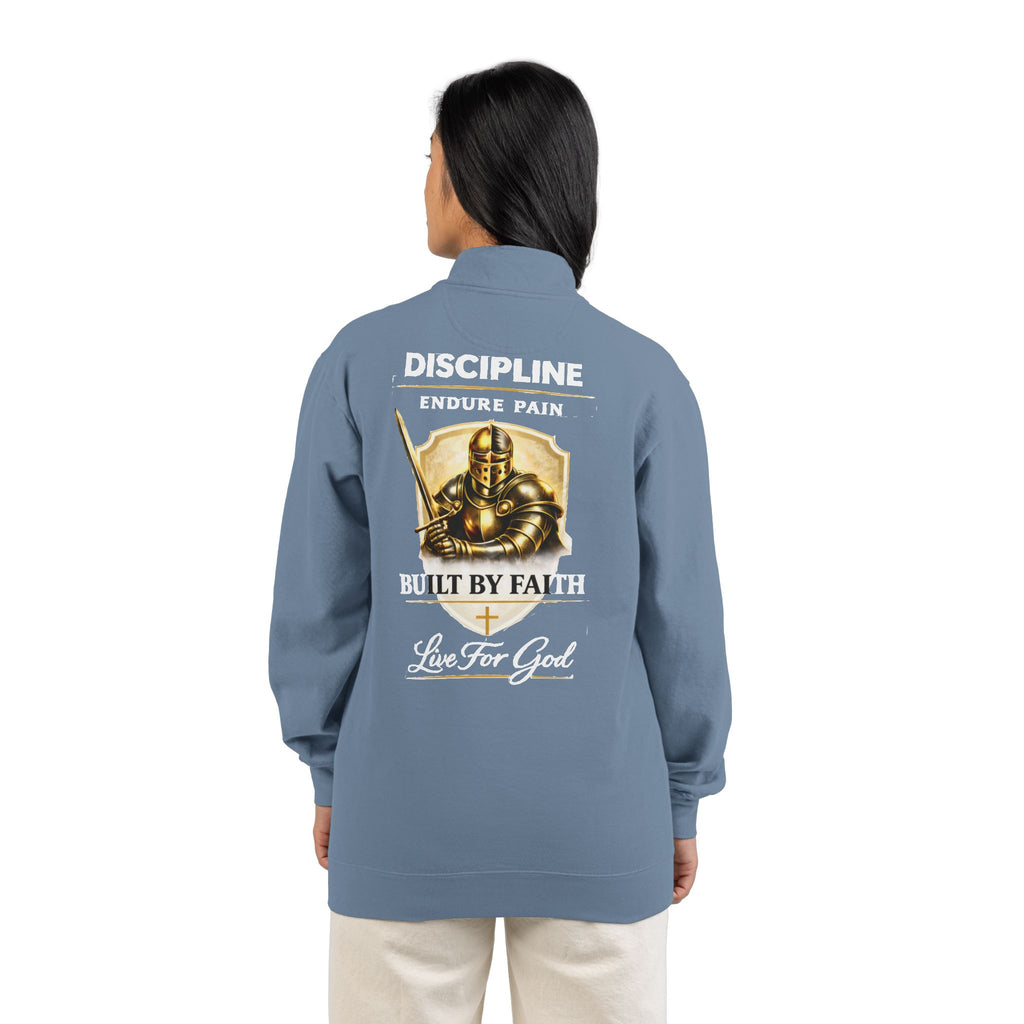 Discipline Endure Pain Built by Faith Quarter-Zip Sweatshirt – Christian Armor Pullover
