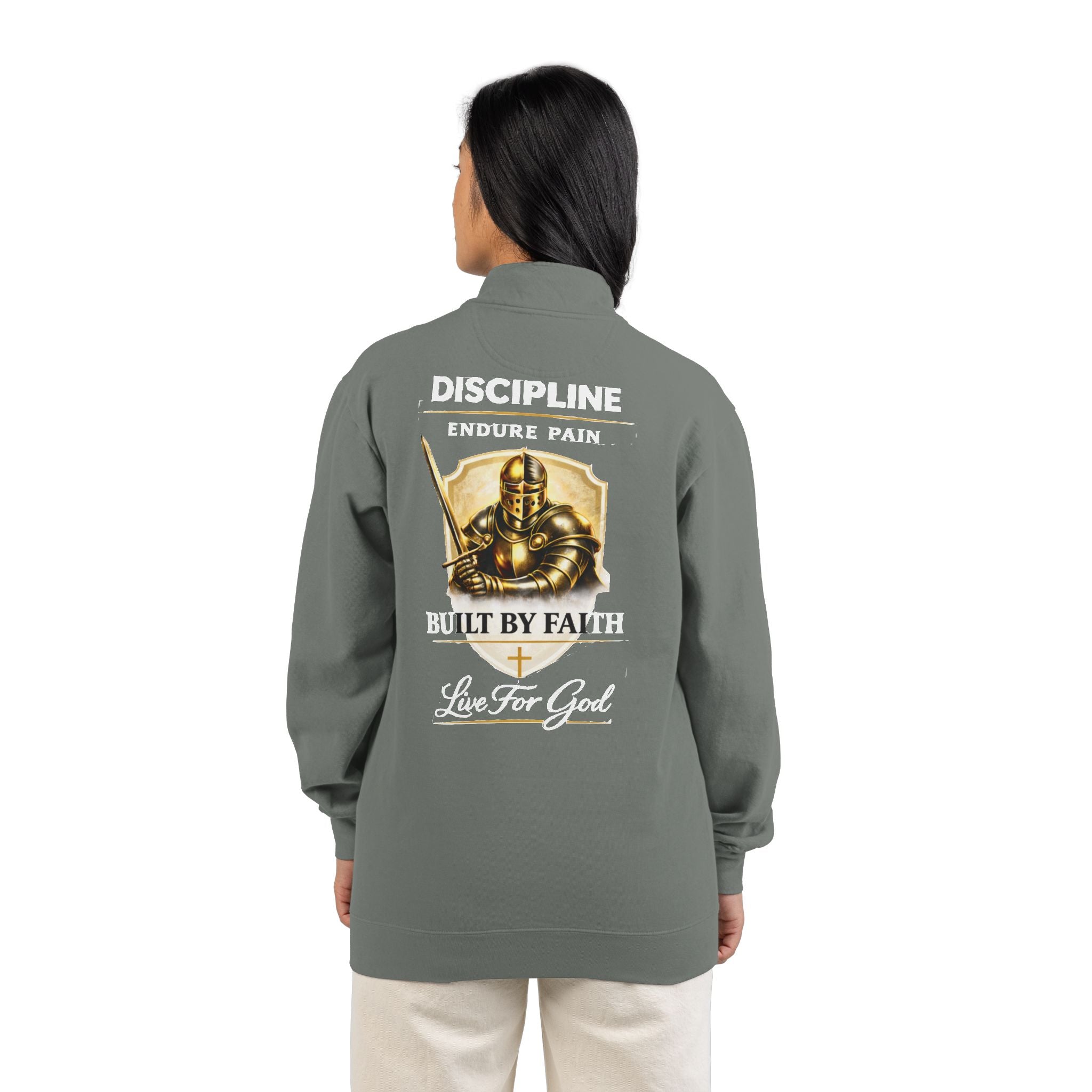 Discipline Endure Pain Built by Faith Quarter-Zip Sweatshirt – Christian Armor Pullover