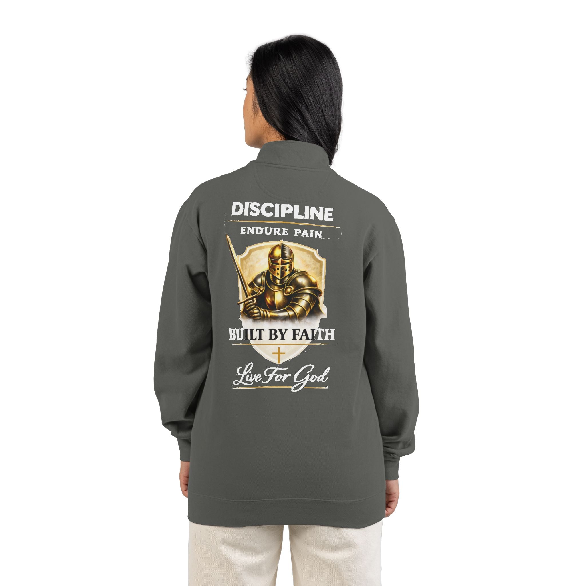 Discipline Endure Pain Built by Faith Quarter-Zip Sweatshirt – Christian Armor Pullover