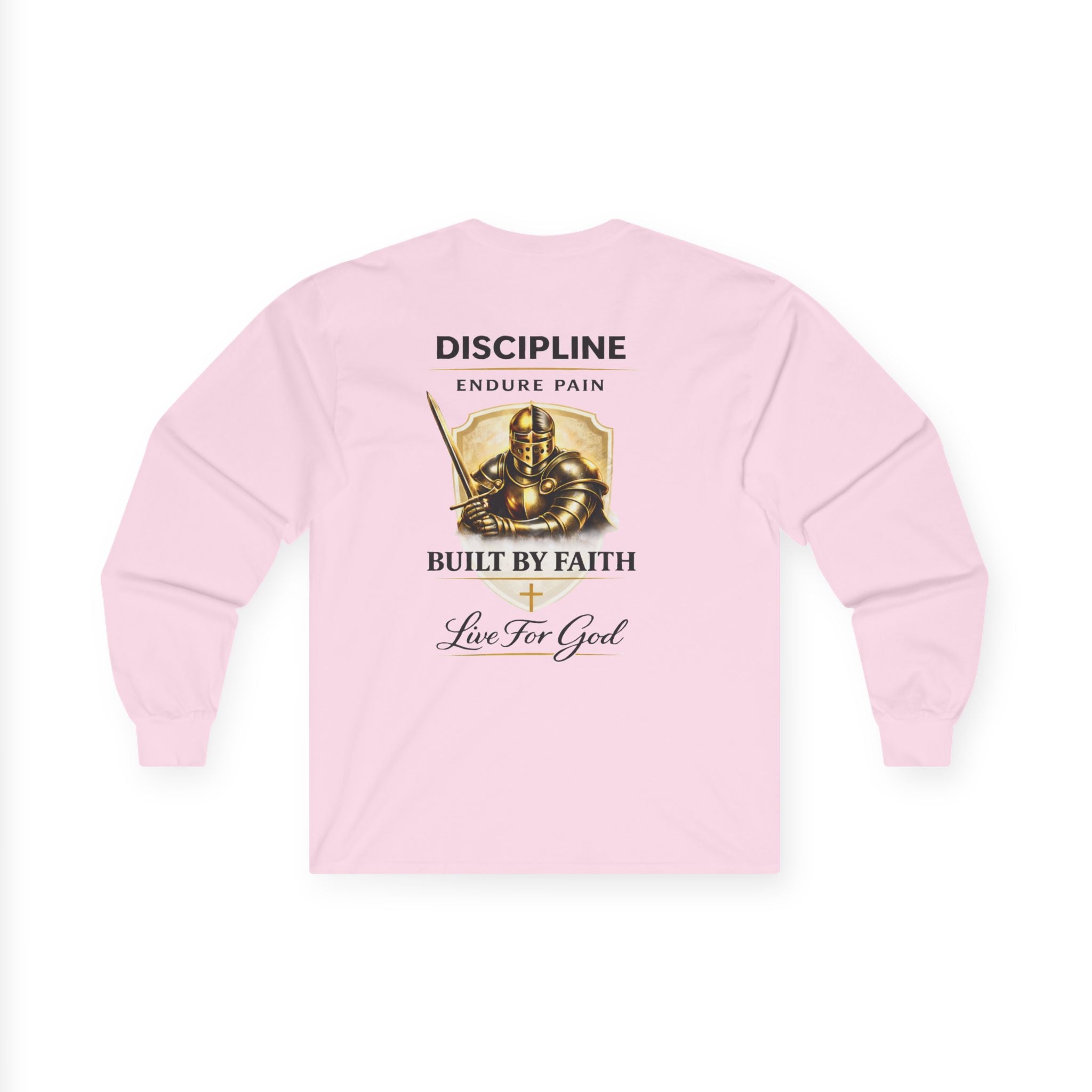 Discipline Built by Faith Christian Long Sleeve Tee – Armor of God Graphic Shirt