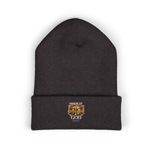 Embroidered lion patch cuffed hats